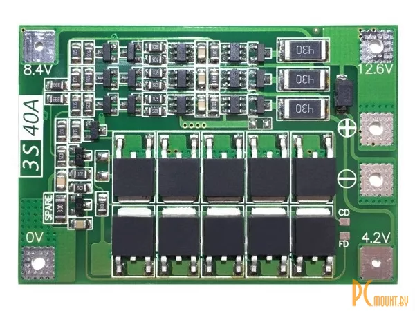 HW-288, контроллер заряда/разряда Li-ion аккумулятора 3x18650, с балансировкой, 40A, 11.1В-12.6В